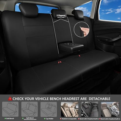 CAR PASS Leather Back Seat Cover, Universal Waterproof Bench Rear Seat Cover Zipper Split Rear Bench Protector Fit 95% Automotive Interior Covers for Cars Sedans SUVs (Rear,All Black) - color: Black Back Rear
