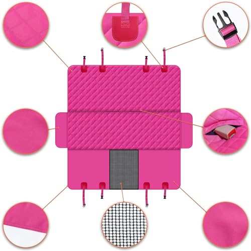 GXT Dog Back Seat Cover Protector for Cars SUV and Trucks with Mesh Window, Scratchproof Nonslip and Waterproof Material - color: Pink, style: Seat Cover and Dog Seat Belt