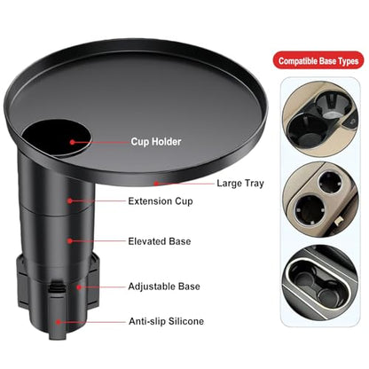 Car Tray 360° Rotating Cup Holder Table Organizer for Car Center Console Car Accessories Compatible with Most Vehicle - color: Black