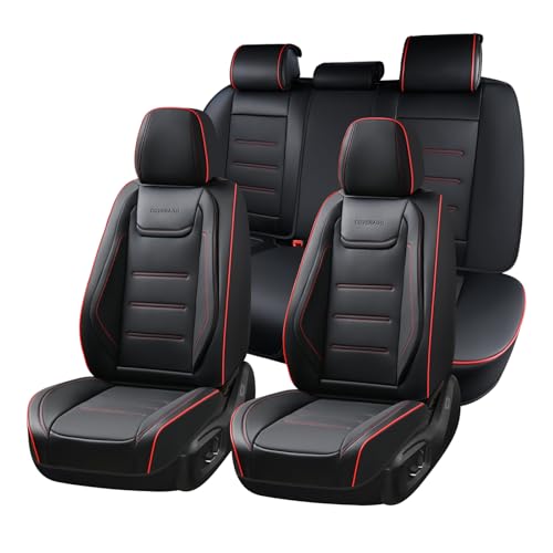 Coverado Car Seat Covers Full Set, Seat Covers for Cars, Car Seat Protector Waterproof, Leather Cushion, Universal Car Interior Covers Seat Protectors for Most Cars Black-Redline - color: Black-Redline, size: FullSet