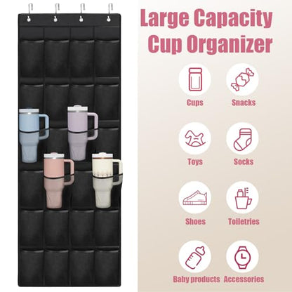Stanley Cup Organizer - 24 Pocket Large Capacity Holder, Portable Foldable Hanging Bag for Cabinet, Wall, Door, RV - Kitchen Storage Accessories