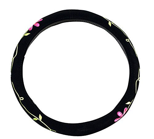 Mayco Bell Automotive Women Embroidery Cute Car Steering Wheel Cover (Twin Flowers) - color: Twin Flowers
