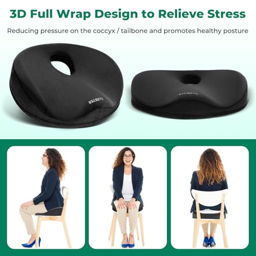 SAHEYER Donut Pillow for Tailbone Pain, Memory Foam Hemorrhoids Pillow for Sciatica Nerve, Sciatica Hip Coccyx Seat Cushion for Long Sitting Office Workers, Car Drivers, Black