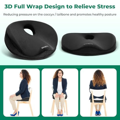 SAHEYER Donut Pillow for Tailbone Pain, Memory Foam Hemorrhoids Pillow for Sciatica Nerve, Sciatica Hip Coccyx Seat Cushion for Long Sitting Office Workers, Car Drivers, Black