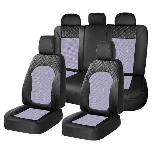 FLORICH Seat Cover Front and Rear Purple Car Seat Cover Mesh Leather Seat Covers Full Set Breathable Car Seats Cushion Protectors Spill-Proof Universal Fit for Most Car SUV Sedan Truck, Black&Purple - color: Black&Purple, size: FullSet