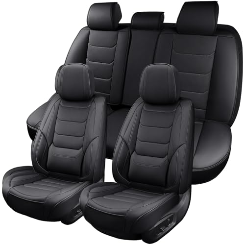 Leather Car Seat Covers Full Set Breathable Automotive Seat Protectors, Waterproof Universal Fit for Most Cars, SUVs, Trucks (Black, Full Set) - color: BALCK2, size: Full Set