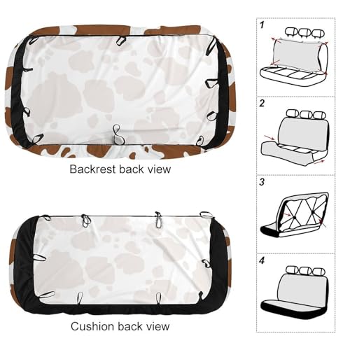 Brown Cow Print Pattern Car Rear Seat Covers Universal Fit Most Auto Bench Seat Cushion Covers Backrest Seat Washable Auto Interior Decor Soft Elastic Back Seat Cover