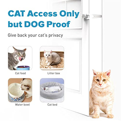 Neobay Cat Door Latch with Stabilizer, 7 Sizes Adjustable Cat Door Holder Latch, Keeps Dog Out of Litter Box, No-Drill & Portable for Interior Doors, White, 2 Packs