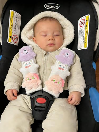 Baby Car Seat Neck Cover, Baby Strap Pad, Car Seat Strap Cover, Car Seat Belt Cover Boy Girl, Baby Neck Pad Protector, Car Strap Pad Fleece, Belt Pad Plush Doll, Seat Belt Pads (Purple, White, Pink) - color: Purple, White, Pink dolls