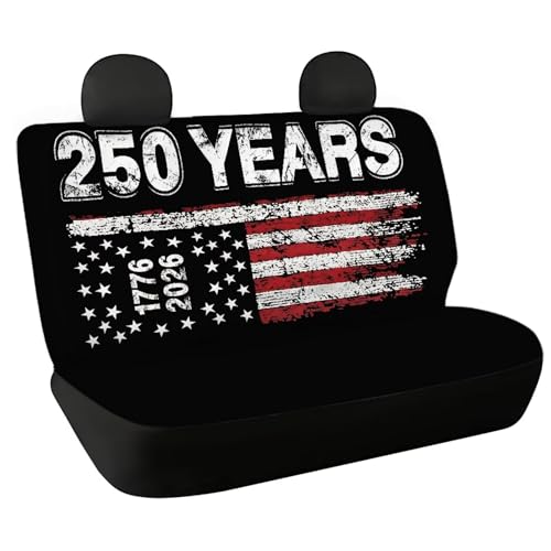 WELLFLYHOM America's 250th Anniversary Car Bench Seat Covers for Truck SUV Rear Bench Seat Covers American Flag Black Universal Fit Car Accessories Car Rear Seat Protector for Women Men - color: America's 250th Anniversary American Flag Black