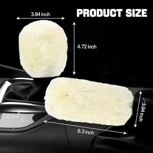 Hovom 2PCS Fluffy Car Gear Shift Knob Cover & Handbrake Cover, Soft Plush Hand Brake Handle & Gear Shift Cover for Women Girls, Universal Comfortable Warm Furry Car Accessories (Beige) - color: Beige