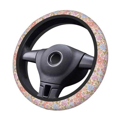 Pink Garden Plants Floral Neoprene Steering Wheel Cover Anti-Slip Elastic Steering Wheel Protective Cover 15in Universal Flower Car Accessories Fit Cars, SUVs, Auto - color: Pink Floral