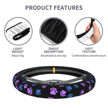 Paw Prints Steering Wheel Cover - Purple Dog Paws Galaxy Steering Wheel Car Accessories Universal 15 Inch Cute Steering Wheel Cover Girls Women Men Anti Slip Breathable Wheel Cover Protector - color: Purple dog Paws