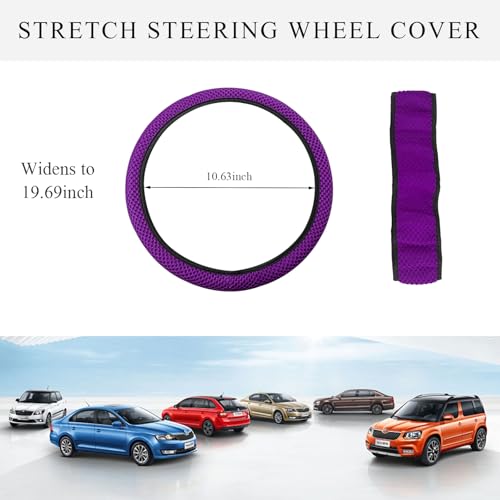Yourkar Elastic Steering Wheel Cover, 15"×15" Comfy Breathable Stretch Steering Wheel Protector, Ice-Silk Cloth Polyester Steering Wheel Cover for Men Women, Car Accessories (Dark Purple) - color: Dark Purple
