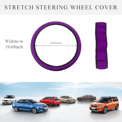 Yourkar Elastic Steering Wheel Cover, 15"×15" Comfy Breathable Stretch Steering Wheel Protector, Ice-Silk Cloth Polyester Steering Wheel Cover for Men Women, Car Accessories (Dark Purple) - color: Dark Purple