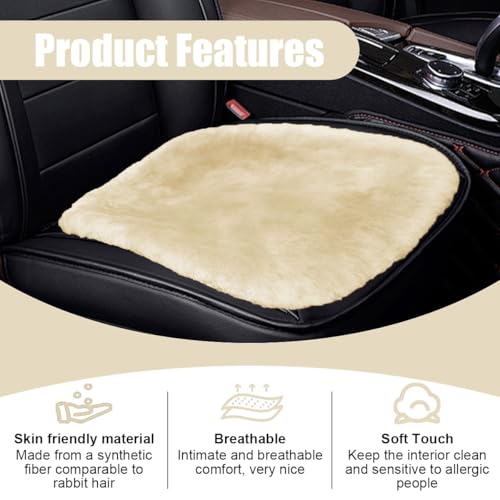 Sheepskin Car Seat Cushion, Soft Comfort Winter Driver Seat Cover, Fluffy Faux Fur Front Seat Pad, Car Seat Protector Pad for Office Chair, Universal Interior Accessory for Car SUV Truck (Beige)
