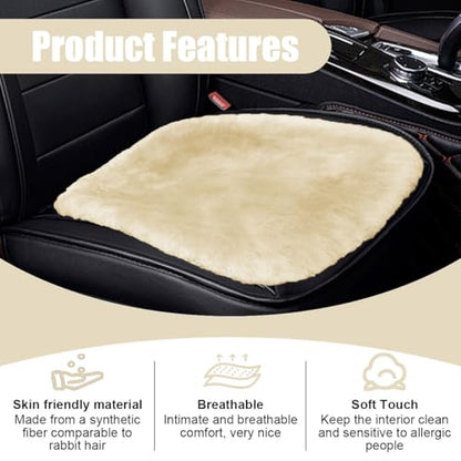 Sheepskin Car Seat Cushion, Soft Comfort Winter Driver Seat Cover, Fluffy Faux Fur Front Seat Pad, Car Seat Protector Pad for Office Chair, Universal Interior Accessory for Car SUV Truck (Beige)