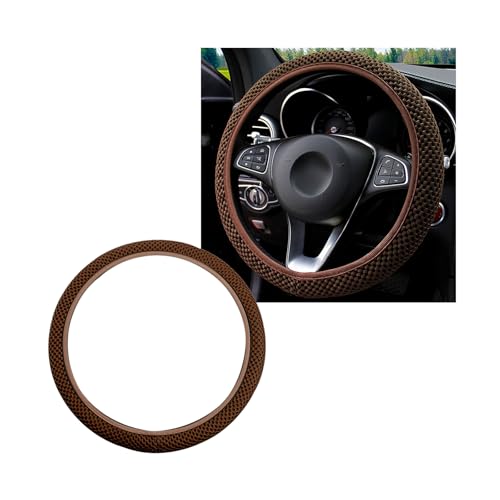 Yourkar Elastic Steering Wheel Cover, 15"×15" Comfy Breathable Stretch Steering Wheel Protector, Ice-Silk Cloth Polyester Steering Wheel Cover for Men Women, Car Accessories (Brown) - color: Brown