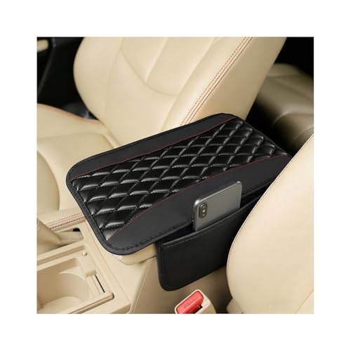 Car Center Console Cushion Pad, Universal Leather Waterproof Armrest Seat Box Cover Protector with 2 Side Storage Pocket,Comfortable Car Decor Accessories Fit for Vehicle SUV (Black) - color: Black