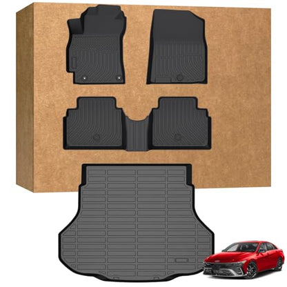 Floor Mats for 2021-2025 2026 Hyundai Elantra & Elantra N (Not for Hybrid), All Weather TPE Cargo Mat Floor Liners with 1st & 2nd Row Car Mats and Trunk Floor Mat