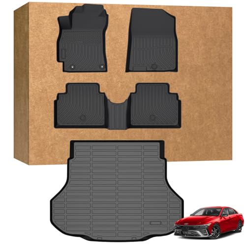 Floor Mats for 2021-2025 2026 Hyundai Elantra & Elantra N (Not for Hybrid), All Weather TPE Cargo Mat Floor Liners with 1st & 2nd Row Car Mats and Trunk Floor Mat