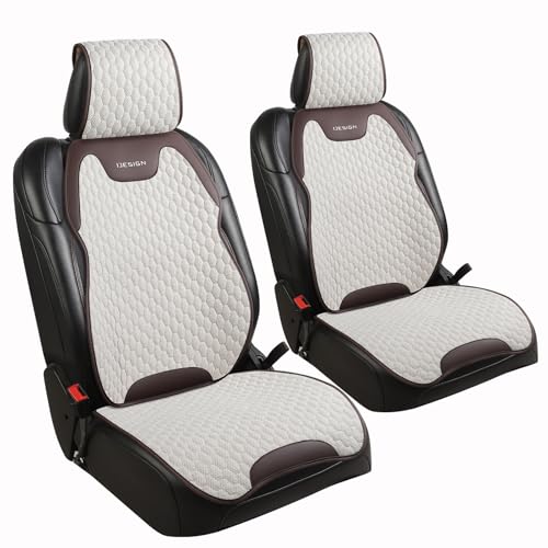 Breathable Linen Car Seat Cover Protector for Front Seats – Durable, Non-Slip, Airbag Compatible, Universal Fit for Sedans, SUVs, Pickups (2pcs, Beige)