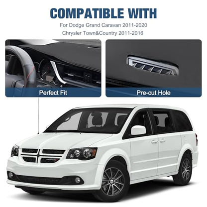 Leather Dashboard Dash Cover Mat Carpet PU Compatible with 2011-2016 Chrysler Town & Country;2011-2020 Dodge Grand Caravan - style: 11-20 Chrysler&Dodge