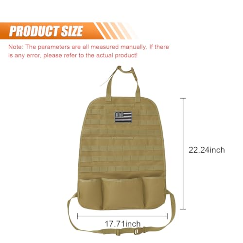 Tactical Molle Car Seat Back Organizer, Vehicle Panel Car Seat Back Cover Protector with 5 Storage Pouch, Universal Backseat Storage Organizer with USA Flag Patch for Car SUV Truck (Khaki-1 Pc) - size: Khaki-1 Pc