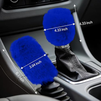 Wuyaoyao 10PCS Fluffy Car Accessories Set for Women Girls, Cute Furry Steering Wheel Cover, Gear Shift & Handbrake Cover, Armrest Pad, Seat Belt Shoulder Pads, Diamond Ignition Ring & Cup Mats (Blue)