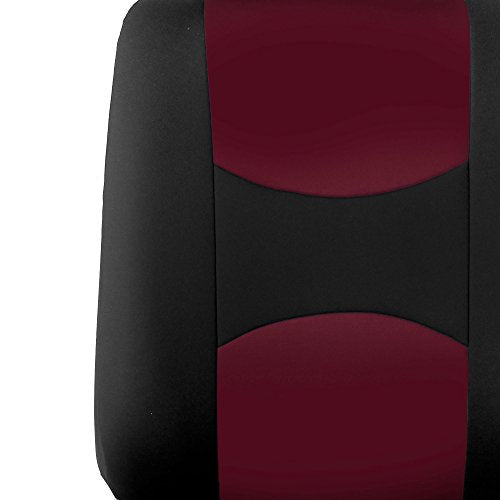 FH Group Flat Cloth Seat Covers Front Seat and Solid Rear Bench Full Set with Gift - Universal Fit for Cars, Trucks & SUVs (Burgundy) - color: Burgundy