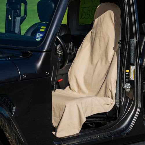 2 Pack Car Seat Towel Covers, Sweat Protector for Front Seats, Premium Thickened Microfiber with Elastic Strap, Breathable & Quick Dry, Machine Washable Cover for Gym Running Beach Universal Fit Beige - color: Beige