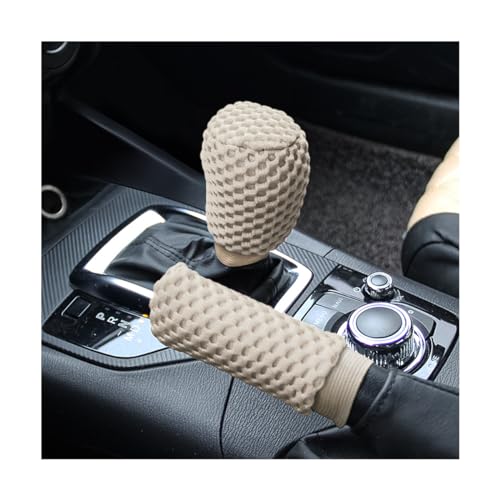 AUCELI 2 Pack Car Gear Shift Knob Cover & Handbrake Cover, Automotive Anti-Slip Breathable Comfortable Handbrake Gear Shift Protector, Vehicle Interior Accessories - color: Beige