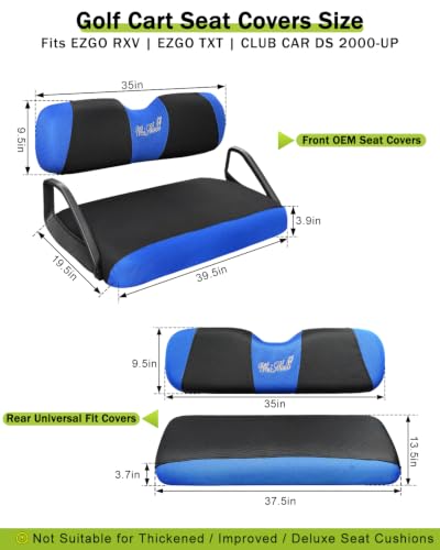 Golf Cart Seat Covers Front & Rear Set for EZGO TXT RXV | Also Fits Club Car DS - 2000-Up | Breathable Mesh | Cool & Sweat-Proof | Machine Washable | Easy to Install, Black&Blue - color: Black & Blue, size: Rear + Front Seat EZGO TXT RXV Club Car DS 2000-