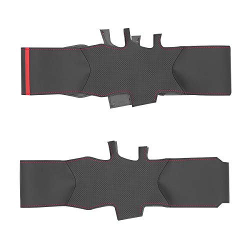 MEWANT Black Leather Steering Wheel Cover for Subaru WRX 2015-2019 / Levorg 2015-2019/ Made of Microfiber Leather/WRX (STI) Steering Wheel Cover - color: style-06: microfiber leather + red thread