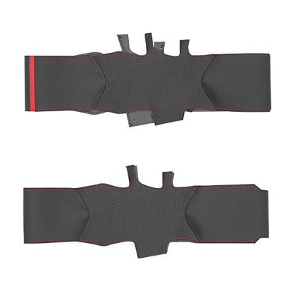 MEWANT Black Leather Steering Wheel Cover for Subaru WRX 2015-2019 / Levorg 2015-2019/ Made of Microfiber Leather/WRX (STI) Steering Wheel Cover - color: style-06: microfiber leather + red thread