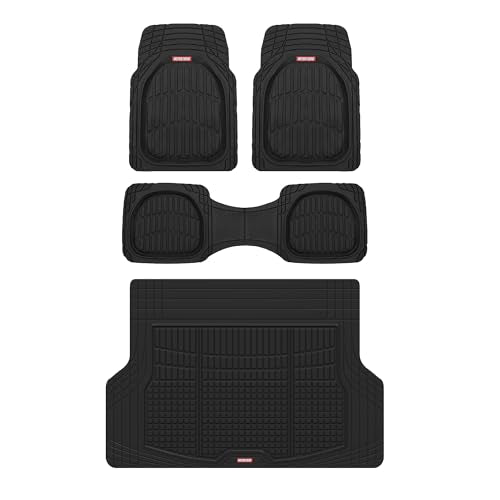 Motor Trend FlexTough Contour Liners Deep Dish 3 pc Rubber Floor Mats & Trimmable Trunk Liner Cargo Mat - Heavy Duty All Weather Protection Car Mats with Traction Grips Car Accessories (Black) - color: Black, size: Large