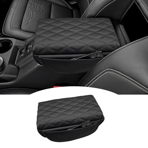 Zxiaochun Center Console Cover Compatible with Ford Bronco 2021 2022 2023 2024 2025 2026 2/4-Door, Armrest Lid Leather Protector Interior Accessories, with Side Pockets - size: Black with Side Pockets