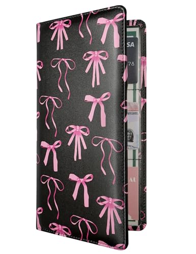 Mymazn Car Registration and Insurance Holder, PU Leather Glove Box Car Organizer with Magnetic Closure, Car Document Holder for Driver's License & Essential Documents (Pink Bow) - color: Pink Bow