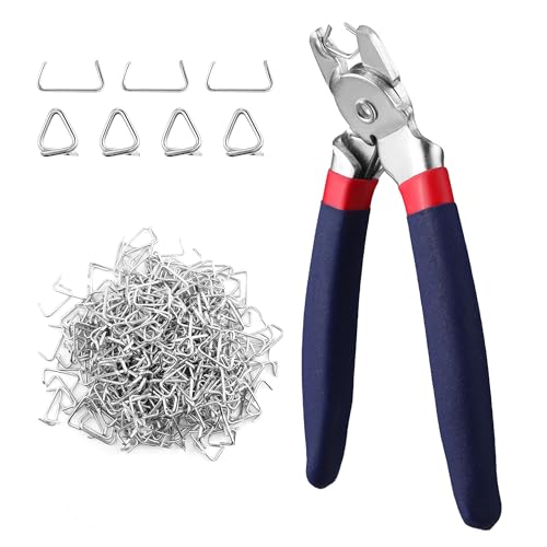 WORKPRO Bent Hog Ring Pliers with 500 Pcs 3/4" Hog Rings, Galvanized Steel Hog Rings Perfect for Furniture Upholstery, Auto Upholstery, Plastic Meat & Sausage Casings - style: Bent Hog Ring Pliers Set