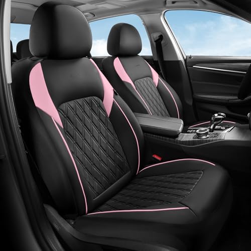 Coverado Leather Seat Covers, Waterproof Car Seat Covers Front Seats, Luxury Front Car Seat Covers Faux Leather Car Seat Protector, Automotive Car Seat Covers Universal Fit Most Cars Truck, Black&Pink - color: Black&Pink, size: Front