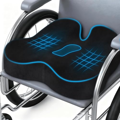 Wheelchair Seat Cushion, Premium Memory Foam Office Chair Cushion, Supportive Donut Pillow for Sciatica, Tailbone & Back Relief, Ergonomic Long Sitting Chair Pad for Car, Airplane, Black - color: Black