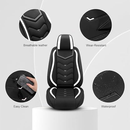 Car Seat Cover for KIA Soul 2010-2025, Driver's Seat Covers,Non-Slip Waterproof seat Cover,Wear-Resistant Nappa Leather car seat Covers. (Standard 2 Seats/Black White) - color: Black White, size: Standard 2 Seats