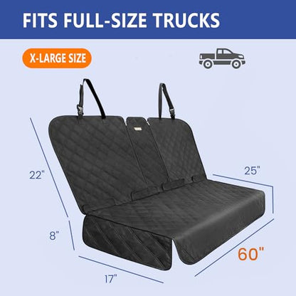 XL Back Seat Cover for Full‑Size Trucks Rear Bench, Zippered Center Armrest Opening, Heavy Duty 900D Waterproof Non‑Slip Car Seat Protector for Messy Kids & Drooling Dogs, Easy Clean (Black) - size: X-Large-60"W