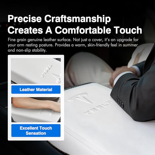 Center Console Armrest Cover for Tesla Model 3 2017-2023 & Model Y 2020-2025 with Embossed Logo& Key Card Holder | Scratch Resistant Interior Easy Install Accessories, White - color: white