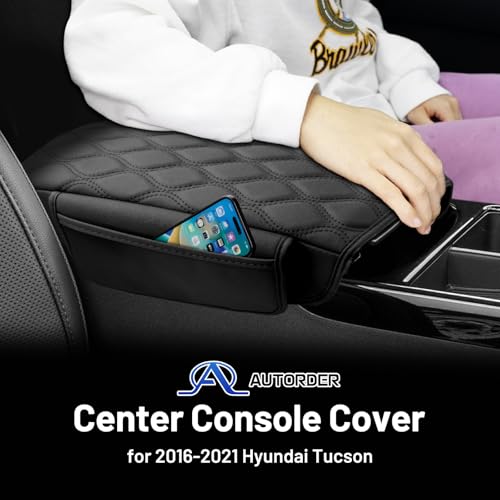 Autorder Center Console Cover for 2016-2021 Hyundai Tucson Accessories Leather Armrest Cushion Cover with Storage Pockets Anti-Scratch Armrest Pad for Cat Dog Pet - size: 2016-2021 Hyundai Tucson