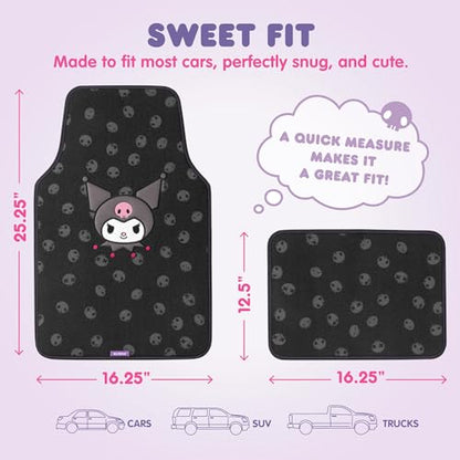 Kuromi Carpet Car Floor Mats - Universal Fit for Cars, SUVs & Trucks - Black with Kuromi Print & Purple, Pink Accents - Front & Rear Set, 4 Piece - color: Carpet Kuromi Midnight