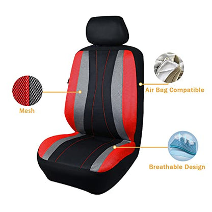 Flying Banner car seat Covers Full Set All Air Mesh Breathable Man Lady Airbag Compatible Rear Bench Split 40/60 50/50 60/40 Truck Pick Up (Full Set - Low Back, Black Gray Red) - color: Black Gray Red