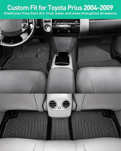 Car Floor Mats for Toyota Prius: 2004 2005 2006 2007 2008 2009 All Weather Accessories for Prius 2004-2009 Black Cargo Liner 4PCS Carpet Custom Fit for Toyota Prius 04-09 Automotive TPE Floormats