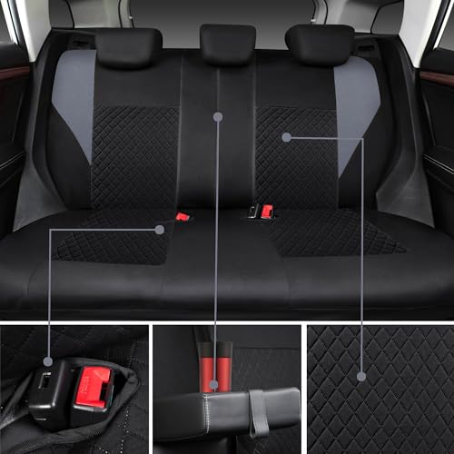 CAR PASS Ultrasonic Embossing Cloth Universal Seat Covers-Breathable Car Seat Cover with 5mm Composite Sponge Inside,Airbag Compatible,2zipper Bench for Sedan,SUV,Truck(Black and Gray,Full Set) - color: Black and Gray
