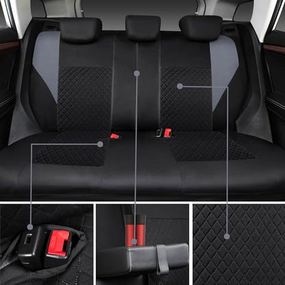 CAR PASS Ultrasonic Embossing Cloth Universal Seat Covers-Breathable Car Seat Cover with 5mm Composite Sponge Inside,Airbag Compatible,2zipper Bench for Sedan,SUV,Truck(Black and Gray,Full Set) - color: Black and Gray